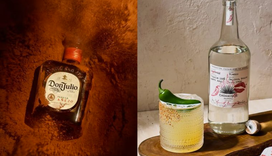 Casamigos and Don Julio tequila bottles: Brands at the center of a U.S. class action lawsuit alleging false '100% agave' labeling by Diageo