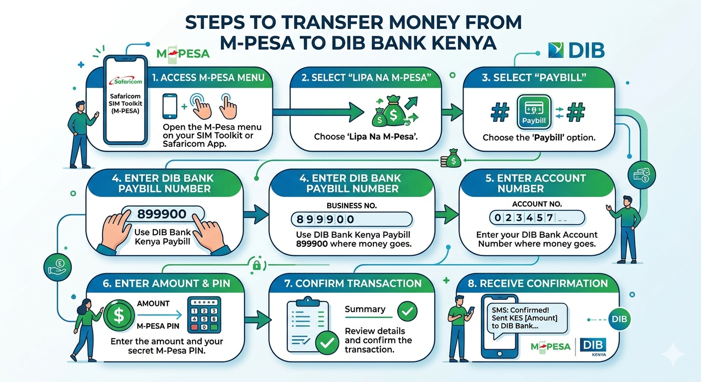 How To Transfer Money From M-Pesa To DIB Bank Kenya