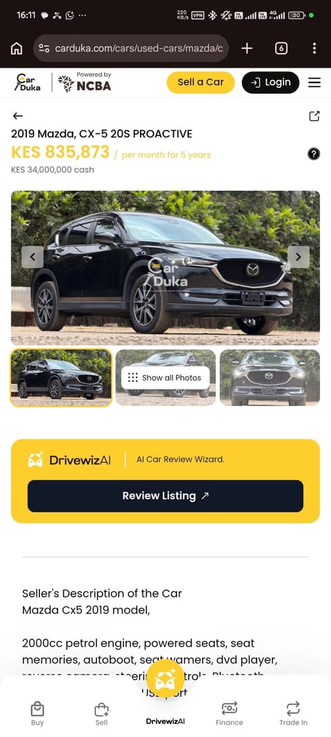 CarDuka NCBA's KSh34 Million Mazda Listing
