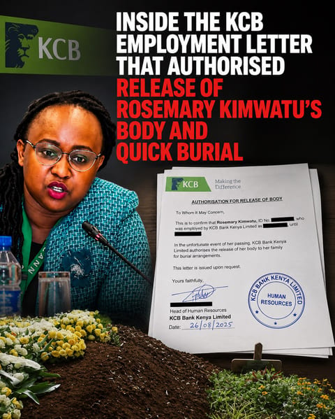 Inside The KCB Employment Letter that Authorised Release of Rosemary Kimwatu’s Body and Quick Burial