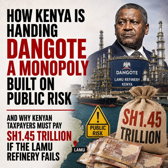 How Kenya is Handing Dangote a Monopoly Built on Public Risk and why Kenyan Taxpayers Must Pay Sh1.45 Trillion if the Lamu Refinery Fails