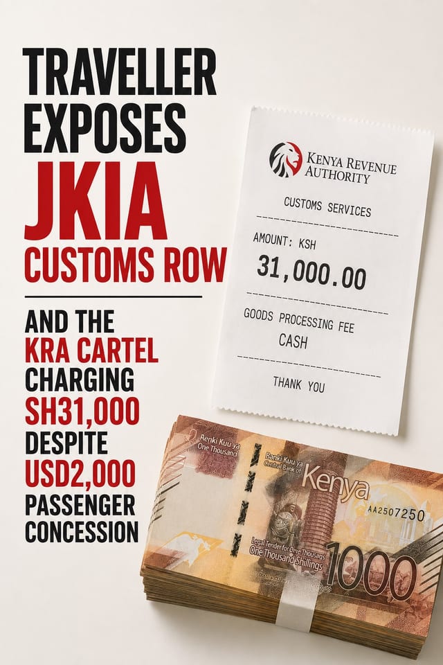 Traveller Exposes JKIA Customs Row and the KRA Cartel Charging Sh31,000 Despite USD2,000 Passenger Concession