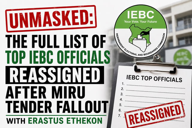 UNMASKED: The Full List of Top IEBC Officials Reassigned after MIRU Tender Fallout with Erastus Ethekon