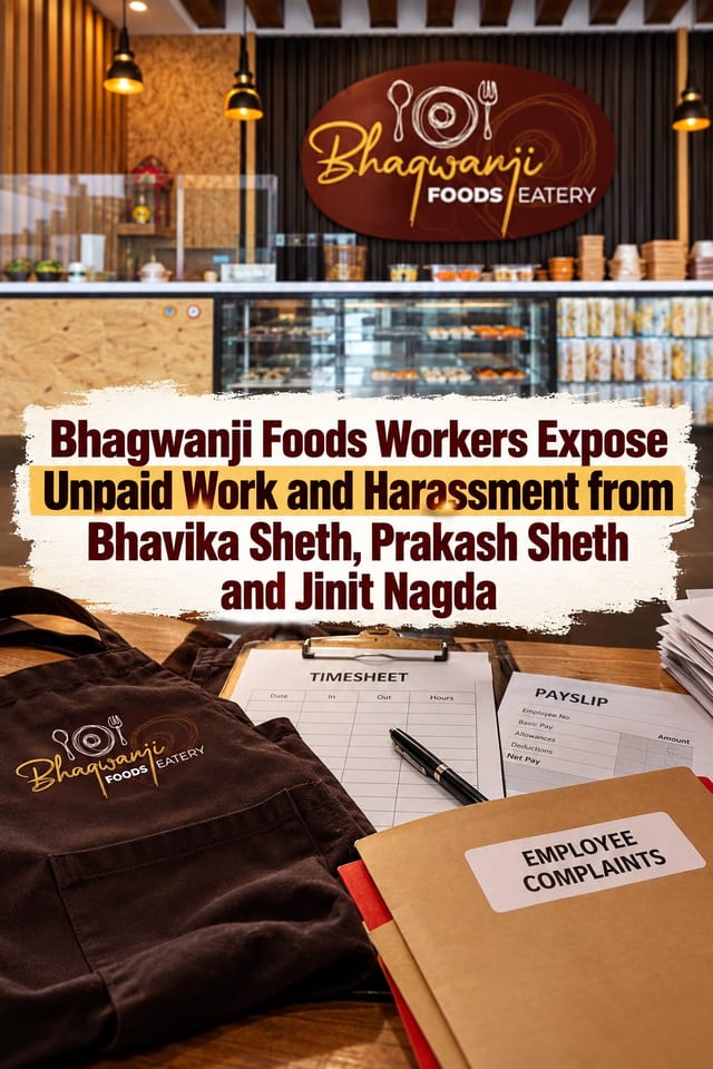 Bhagwanji Foods Workers Expose Racism, Unpaid Work and Harassment from Bhavika Sheth, Prakash Sheth and Jinit Nagda