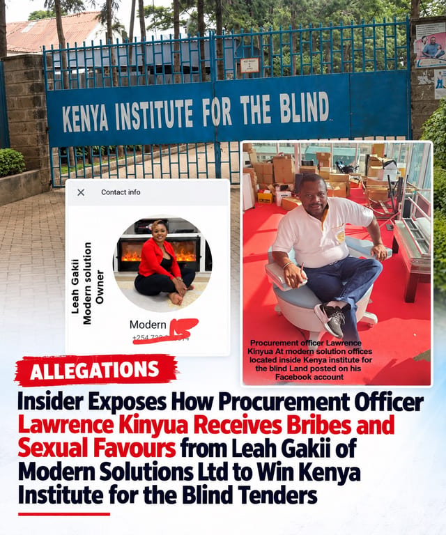 Insider Exposes How Procurement Officer Lawrence Kinyua Receives Bribes and Sexual Favours from Leah Gakii of Modern Solutions Ltd to Win...