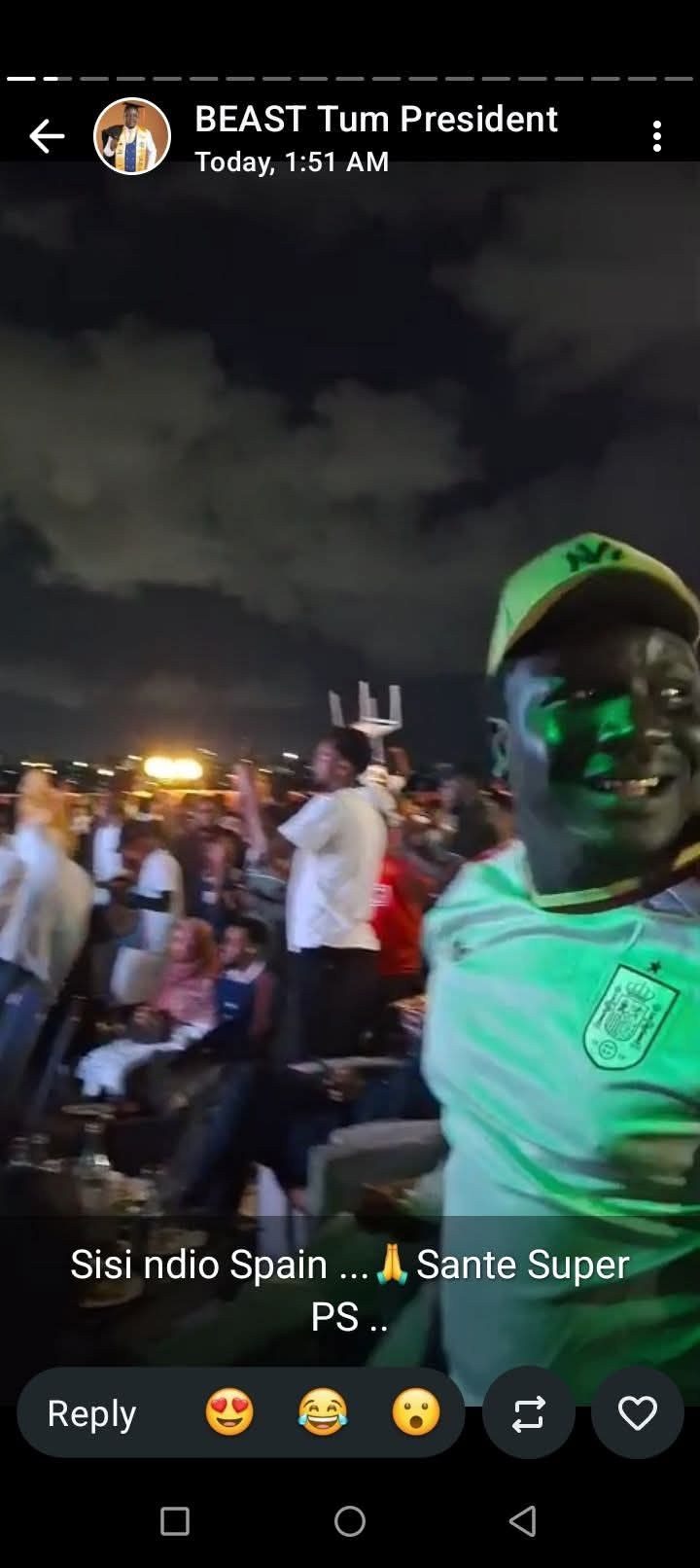 Elvis "Beast" Otieno during a public viewing of the FIFA World Cup final between Spain and Argentina, just hours before his sudden death.