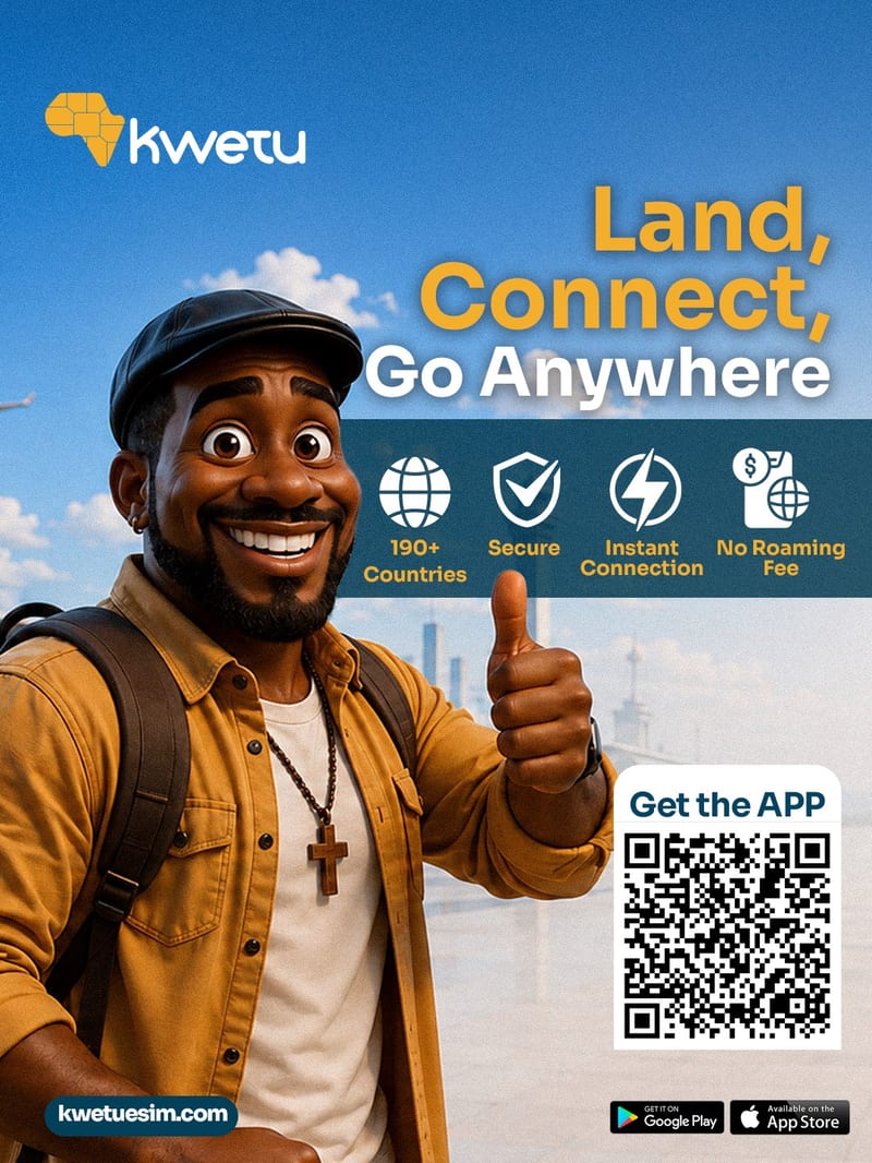 Land connected before you leave the airport: Kwetu eSIM offers instant activation, global coverage in 190+ countries, and M-Pesa payments for hassle-free travel.