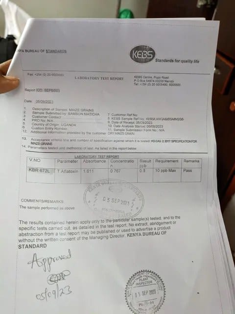 Lab tests Report from KEBS