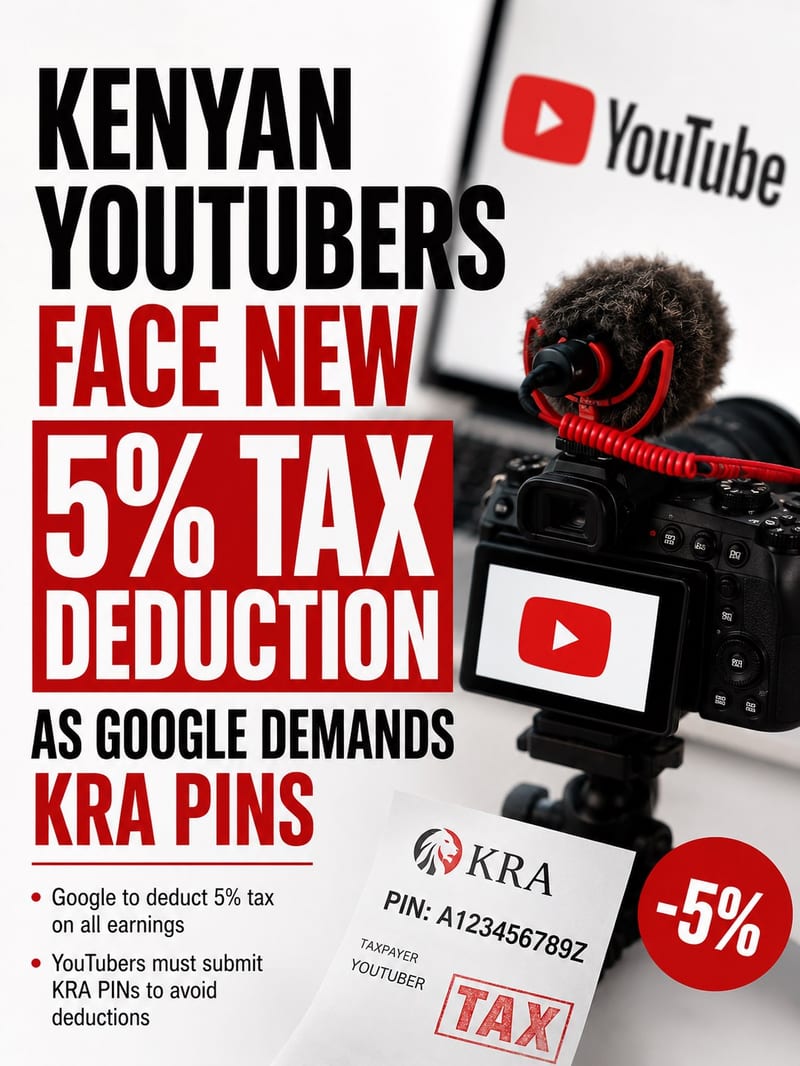 Kenyan Creators Face Pay Cut as Google Begins Enforcing KRA’s 5% Tax Rule