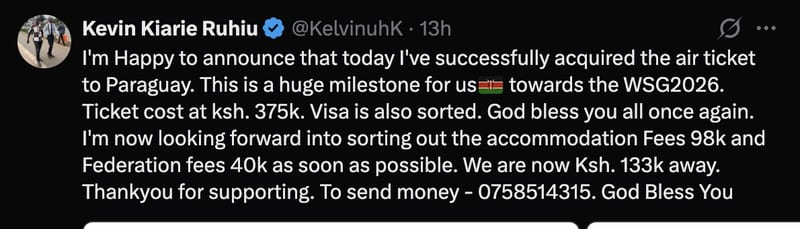 Kenyans have contributed to another one of Kevin's international competition