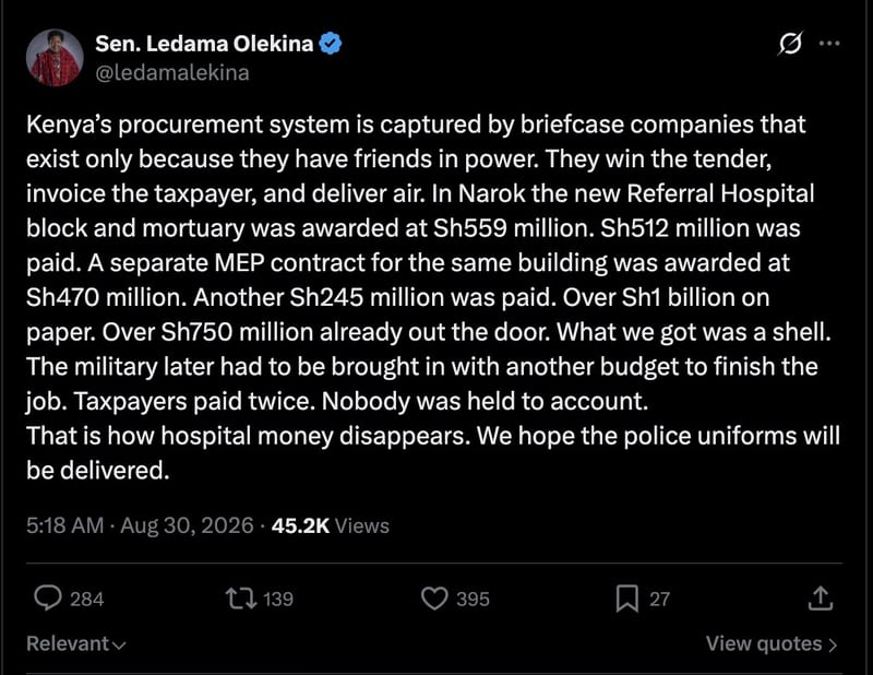 Senator Ledama on X