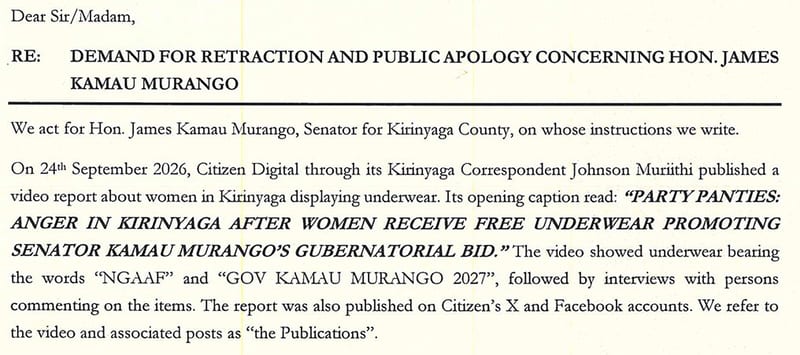 Njeri Maina and Murango have issued 24-hour legal demands to Citizen and NTV, seeking takedowns, retractions, apologies, right of reply and possible court action.
