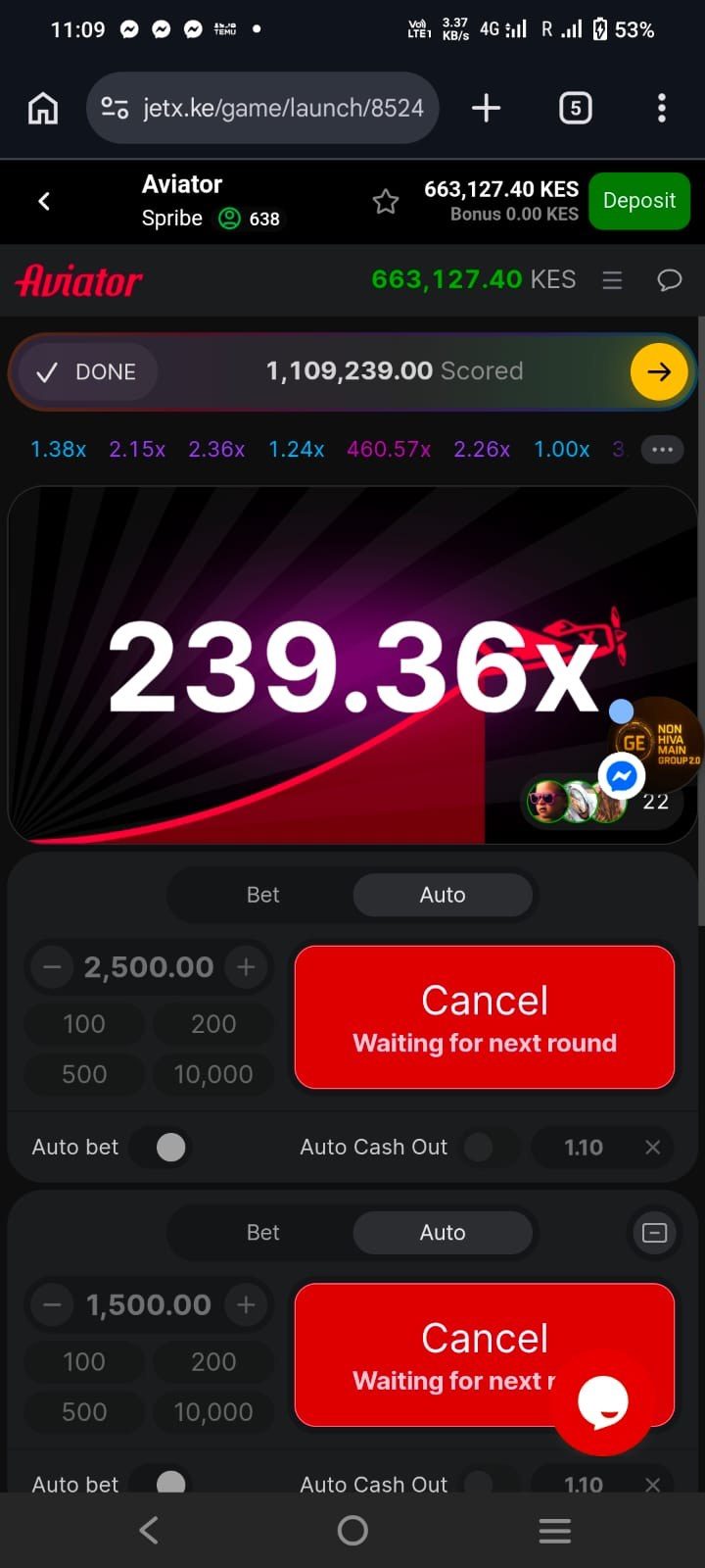 The screenshot of the winnings