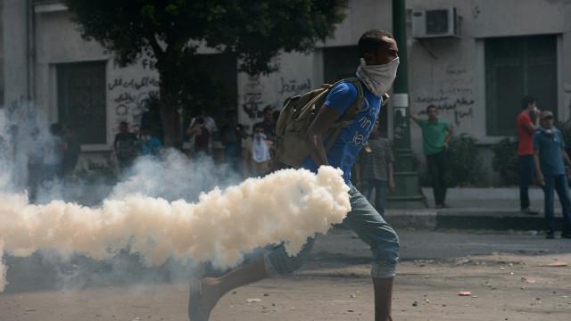 Protestor teargas canister