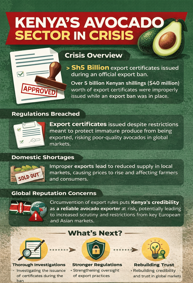 Kenya’s avocado industry faces crisis after over KSh 5 billion export certificates were issued during a ban, raising concerns over...