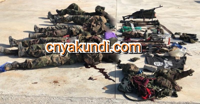AFTERMATH: Bodies of slain Al-Shabaab soldiers lined up at Manda Bay airfield following Sunday's botched attack