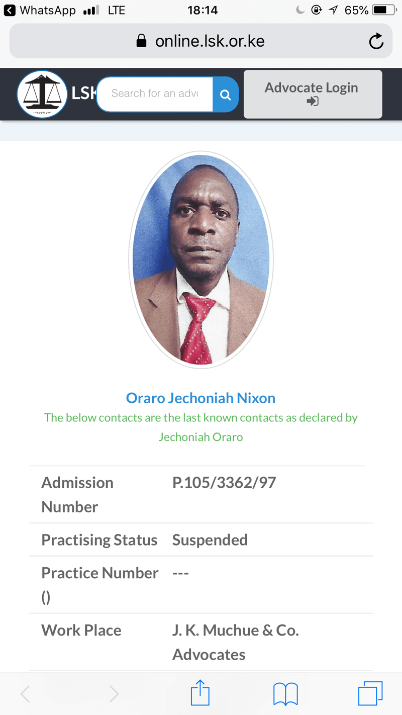Lawyer Attached To Cartels Law Firm, Oraro Associates Vanished With Clients Money.