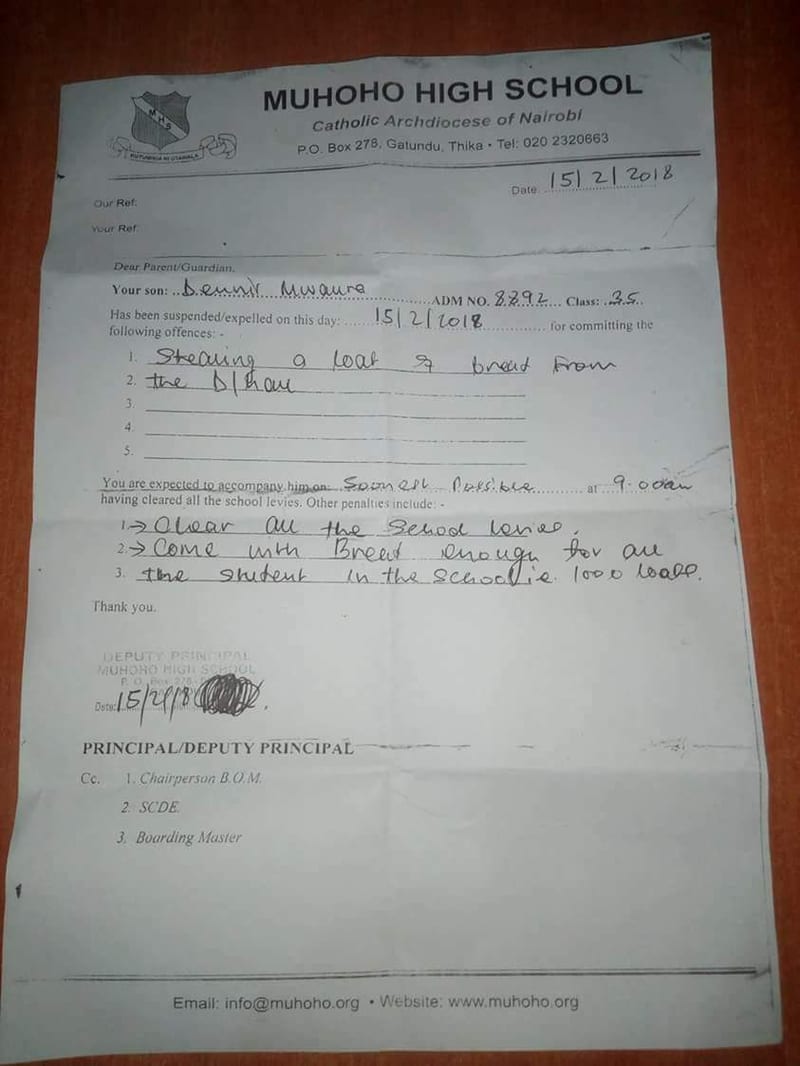 Muhoho High School Student Expelled For “Stealing” Loaf Of Bread