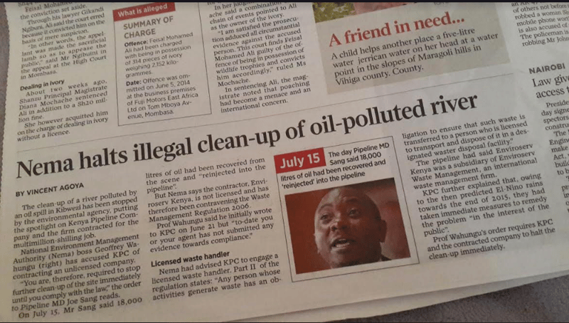 We Told You! NEMA Stops Kenya Pipeline Oil-Spill Clean-Up Firm