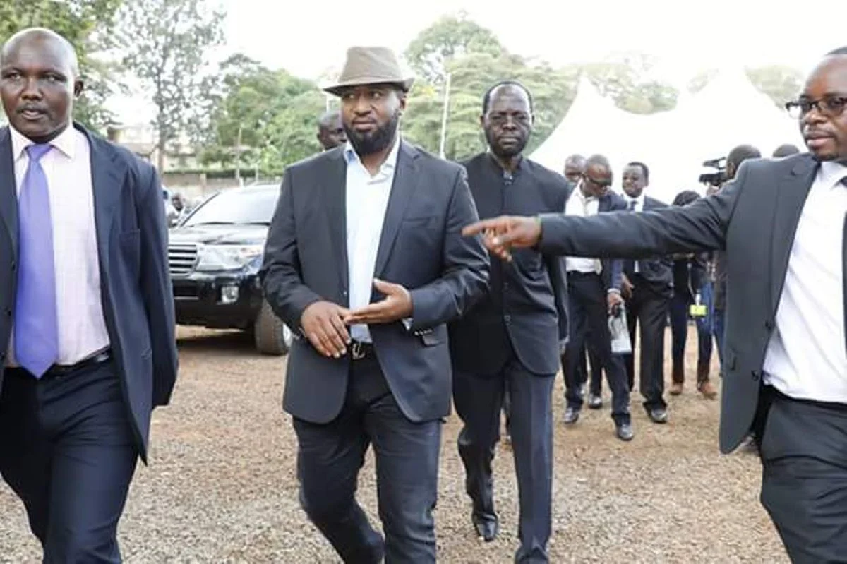 Mombasa Governor Ali Hassan Joho with his Kisumu counterpart Anyang’ Nyong’o during Kenneth Matiba's sendoff in Murang'a