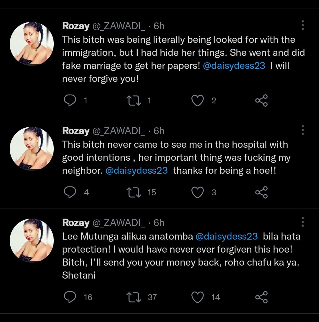 A screenshot of Zawadi's tweets on Lee Mutunga