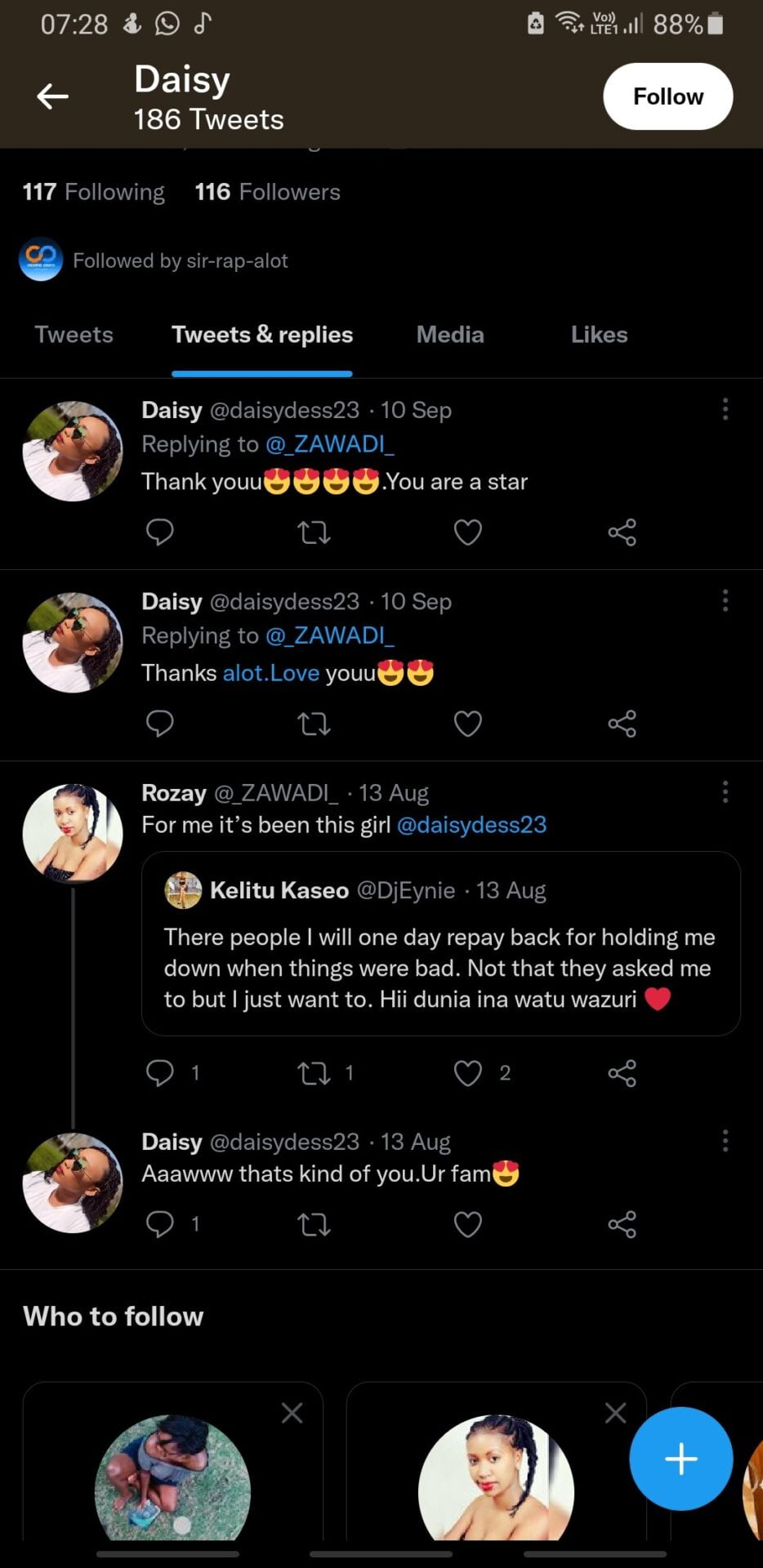 Daisy shows love to Zawadi