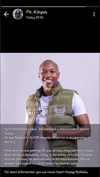 Steve Chege's family explains cause of accident