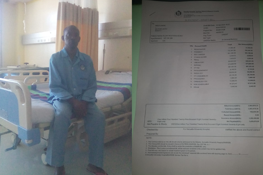 Kenyatta University Hospital has turned down a request to waive the KSh 3.5 million medical bill for 52-year-old researcher Elijah Musyoma Kioko, despite efforts from Machakos County Government and the National Museum.