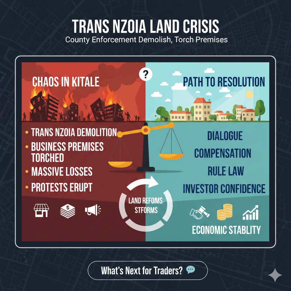 Infographic detailing the Trans Nzoia Land Crisis in Kitale, Kenya.