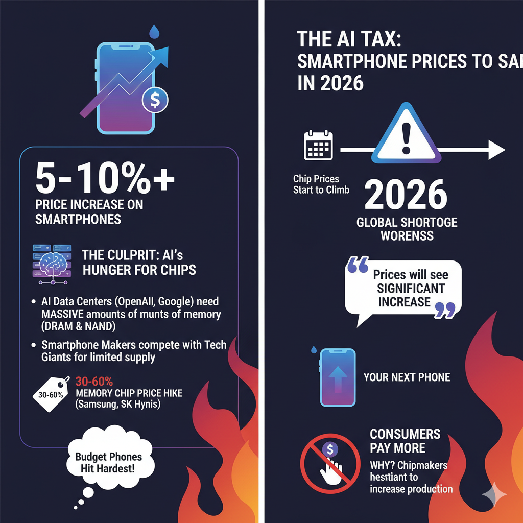 An infographic showing why your next smartphone will cost you hundreds more starting in 2026!