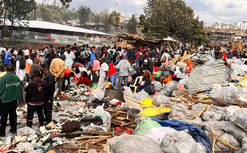Hundreds of traders at Nairobi’s Gikomba Market are counting heavy losses after an overnight demolition flattened part of the busy shoe section in a riparian clearance